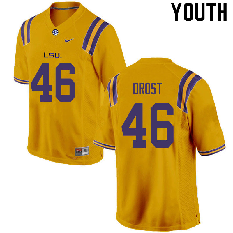 Youth #46 Charlie Drost LSU Tigers College Football Jerseys Sale-Gold - Click Image to Close